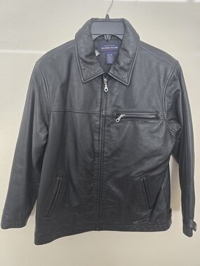 Class Club Black Leather Bomber Jacket with Zip Chest Pocket Boys L
